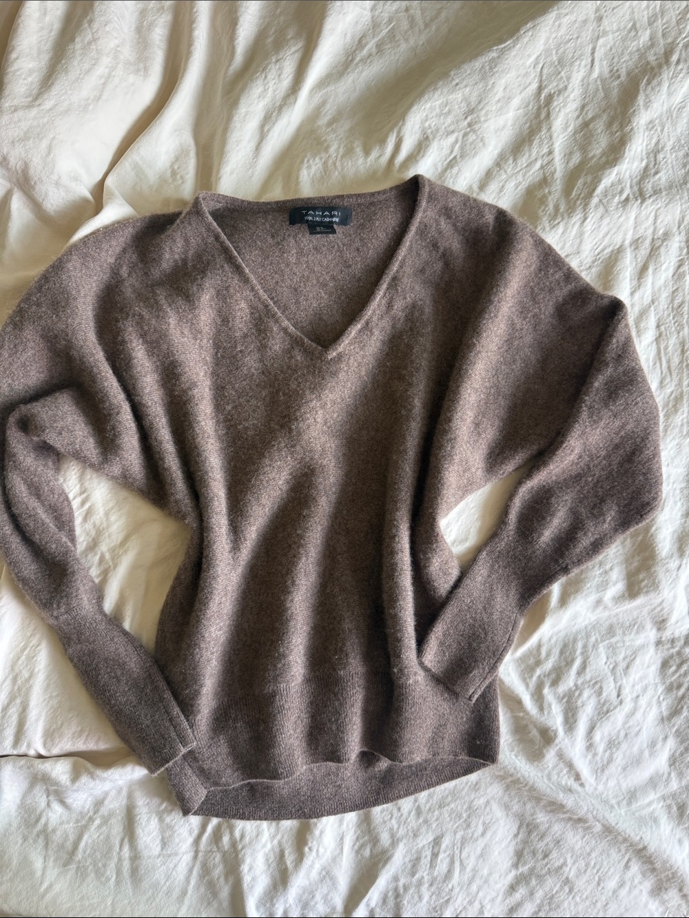 Tahari Brown V-Neck Cashmere Sweater